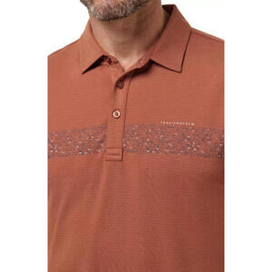 $99 NWT Travis Mathew Men's Size L The Heater Chest Stripe Golf Polo Color Maple